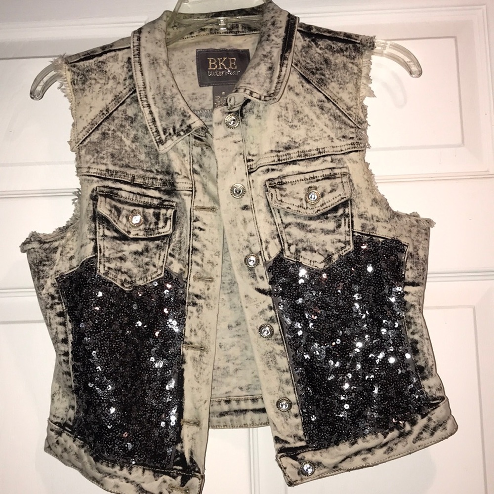 BKE sequined, denim vest.